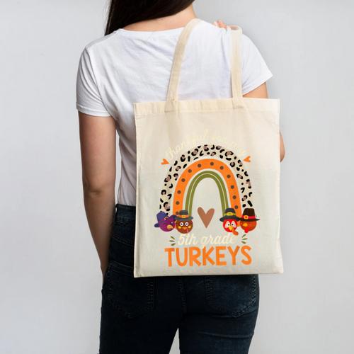 Thankful For My 5th Grade Turkeys Thanksgiving Teacher Canvas Tote Bag - teacherstshirts.com AU