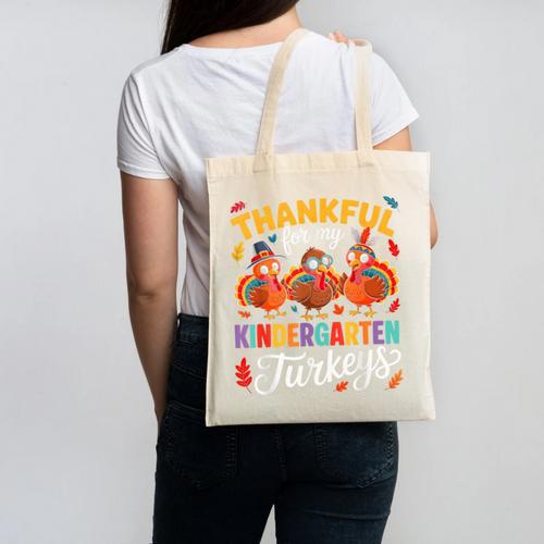 Thankful For My Kindergarten Turkeys Thanksgiving Teacher Canvas Tote Bag - teacherstshirts.com AU