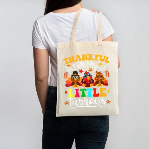 Thankful For My Little Turkeys Teacher Thanksgiving Teachers Canvas Tote Bag - teacherstshirts.com UK