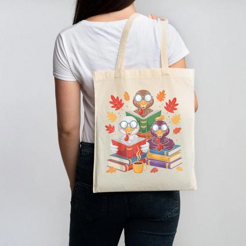 Thanksgiving Teacher Books Turkey Reading Book Canvas Tote Bag - teacherstshirts.com AU