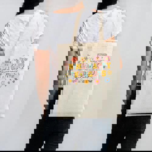 Think Happy Thoughts Teens Spring Positive Message Teachers For Men Women Girls Kids Canvas Tote Bag - teacherstshirts.com