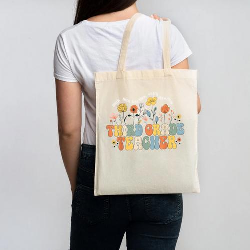 Third 3rd Grade Teacher Appreciation Teaching Wildflowers Canvas Tote Bag - teacherstshirts.com
