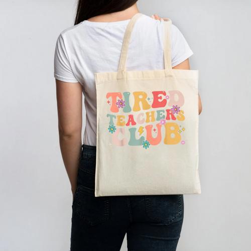 Tired Teachers Club Groovy Teachers Back To School Tee Canvas Tote Bag - teacherstshirts.com UK