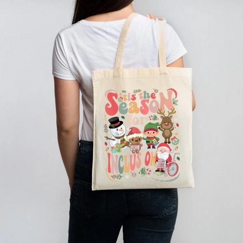 Tis The Season For Inclusion Christmas Sped Teacher Canvas Tote Bag - teacherstshirts.com UK