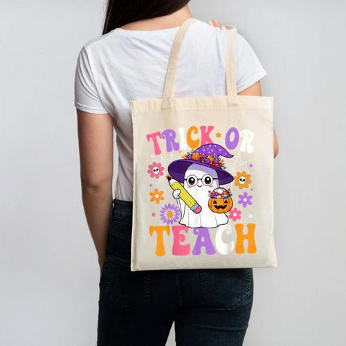 Trick Or Teach Teacher Ghost Teaching Fun Halloween Teacher Canvas Tote Bag - teacherstshirts.com UK