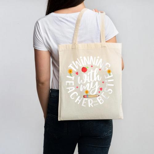 Twin Day For Spirit Week Teacher Bestie Matching Canvas Tote Bag - teacherstshirts.com DE