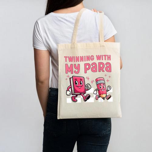 Twinning With My Para Teacher Matching Paraprofessional 70s For Men Women Canvas Tote Bag - teacherstshirts.com DE