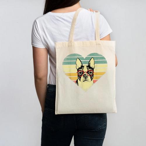 Vintage American Boston Terrier Lovers Valentine's Day Canvas Tote Bag - Bostonterriersmerch.com
