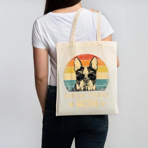 Vintage Boston Terrier Mom Dog Lovers Mother's Day Canvas Tote Bag - Bostonterriersmerch.com