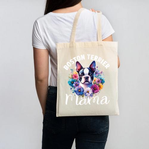 Watercolor Floral Boston Terrier Mama Dog Lover Mother's Day For Men Women Girls Kids Canvas Tote Bag - Bostonterriersmerch.com AU