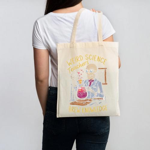 Weird Science Skeleton Halloween Teachers Brew Knowledge Canvas Tote Bag - teacherstshirts.com UK