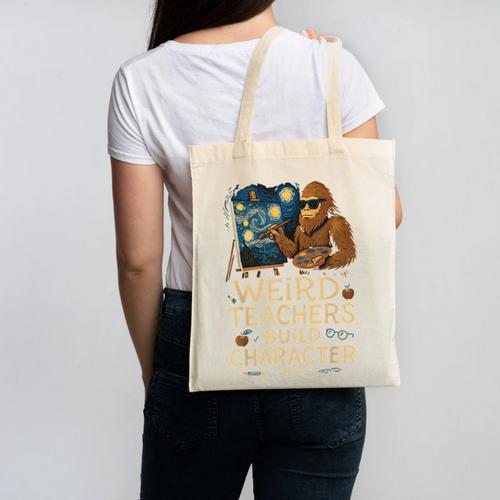 Weird Teachers Build Character Van Bigfoot Art Canvas Tote Bag - teacherstshirts.com CA
