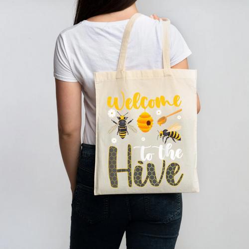Welcome To The Hive Bee Teacher Back To School Canvas Tote Bag - teacherstshirts.com