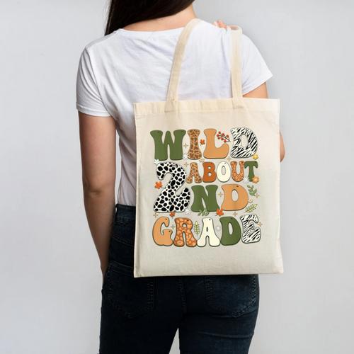 Wild About 2nd Grade Teacher Student First Day Of School Canvas Tote Bag - teacherstshirts.com