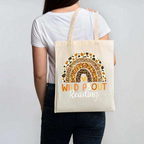 Wild About Reading Teacher Back To School Leopard Rainbow Canvas Tote Bag - teacherstshirts.com AU