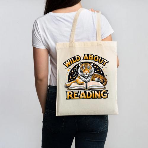 Wild About Reading Tiger For Teachers & Students Canvas Tote Bag - teacherstshirts.com AU