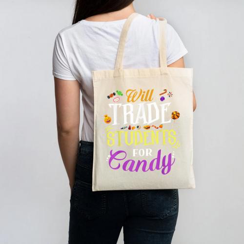 Will Trade Students For Candy Teacher Cute Halloween Costume Canvas Tote Bag - teacherstshirts.com AU