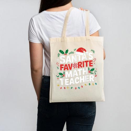 Xmas Lighting Santa's Favorite Math Teacher Christmas Canvas Tote Bag - teacherstshirts.com