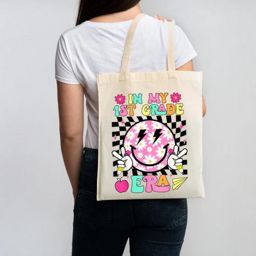 In My 1st Grade Era Smile Face Back To School Teacher Kid Canvas Tote Bag - teacherstshirts.com