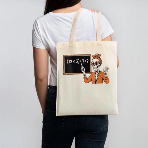 67 Teacher Halloween Skeleton Six Seven Meme Brainrot Math Canvas Tote Bag - teacherstshirts.com AU