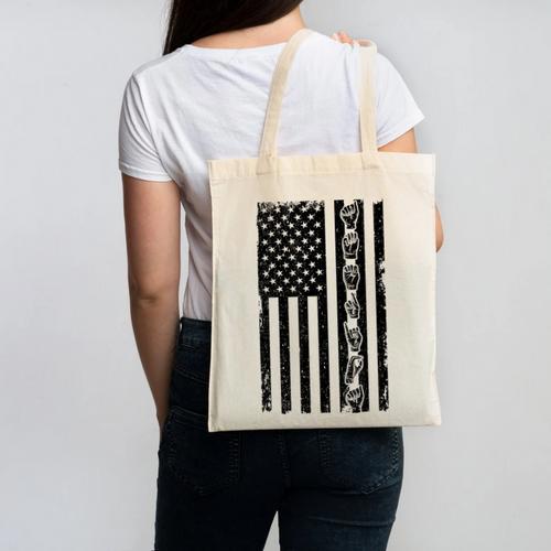 ASL Flag Sign Language Deaf ASL Teacher For Men Women Canvas Tote Bag - teacherstshirts.com AU