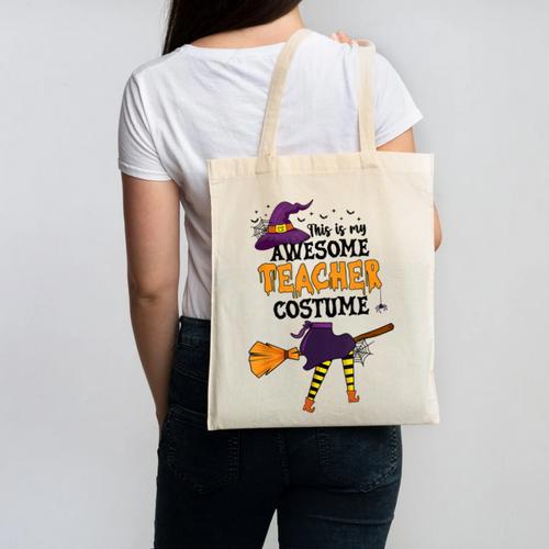 This Is My Awesome Teacher Costume Halloween Witch Canvas Tote Bag - teacherstshirts.com