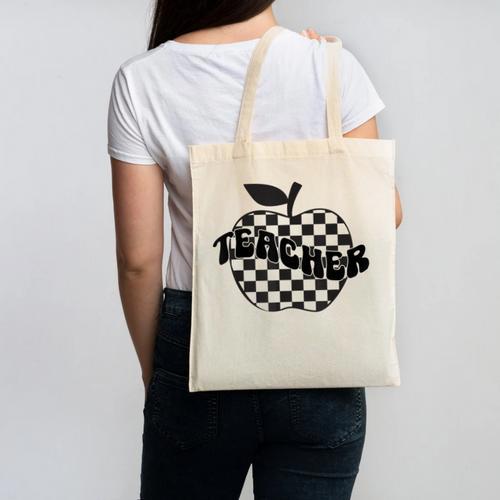Back To School Checkered Apple Teacher Checkerboard Teacher For Men Women Girls Kids Canvas Tote Bag - teacherstshirts.com DE