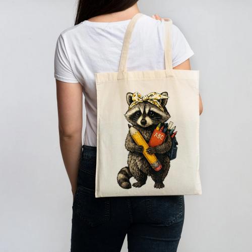 Back To School Raccoon Teachers Student Kids Canvas Tote Bag - teacherstshirts.com CA