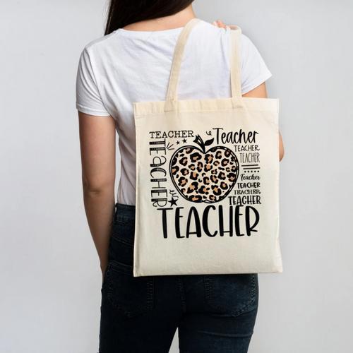 Back To School Teacher Life Apple Leopard Teacher Women Canvas Tote Bag - teacherstshirts.com CA