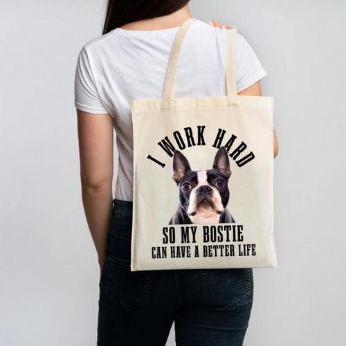 Bostie Mama Dog Dad Boston Terrier For Men Women Canvas Tote Bag - Bostonterriersmerch.com