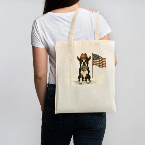 Boston Terrier 4th Of July US American Flag Dog Patriotic Canvas Tote Bag - Bostonterriersmerch.com