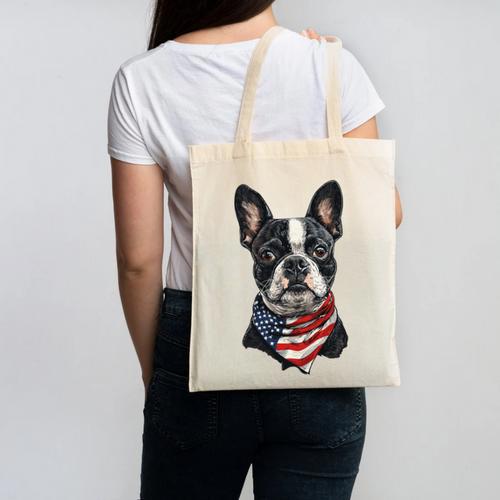 Boston Terrier American Flag Canvas Tote Bag - Bostonterriersmerch.com CA
