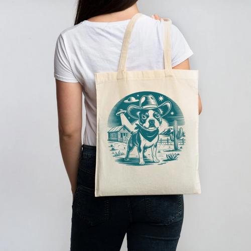 Boston Terrier Cowboy UFO Shirt Vintage Western Dog Mom Tee Canvas Tote Bag - Bostonterriersmerch.com