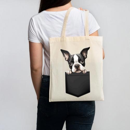 Boston Terrier Dog Puppy Dog In Pocket Cute Pet Lover Canvas Tote Bag - Bostonterriersmerch.com