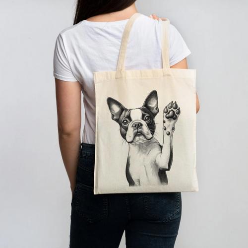 Boston Terrier Dog Raising Paw Idea Men Women Canvas Tote Bag - Bostonterriersmerch.com DE