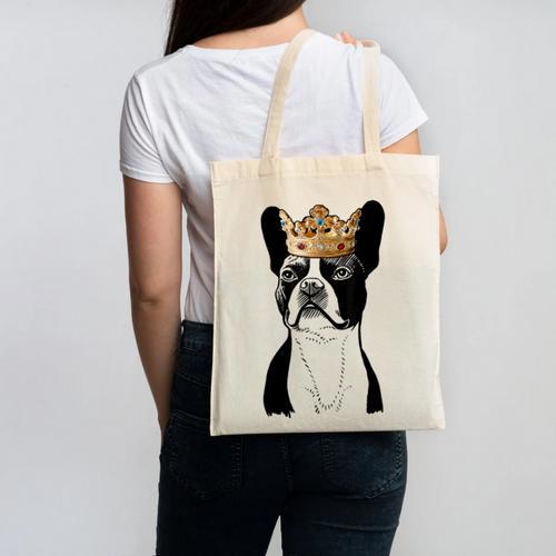 Boston Terrier Dog Wearing Crown For Men Women Girls Kids Canvas Tote Bag - Bostonterriersmerch.com DE