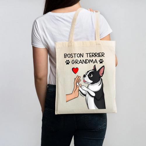 Boston Terrier Grandma Mother's Day Dog Mom Canvas Tote Bag - Bostonterriersmerch.com