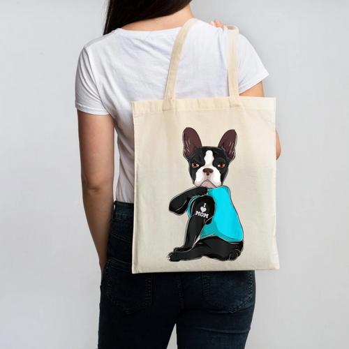 Boston Terrier I Love Mom Apparel Canvas Tote Bag - Bostonterriersmerch.com CA