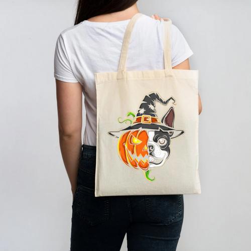 Boston Terrier Pumpkin Jack O Lantern Halloween Canvas Tote Bag - Bostonterriersmerch.com
