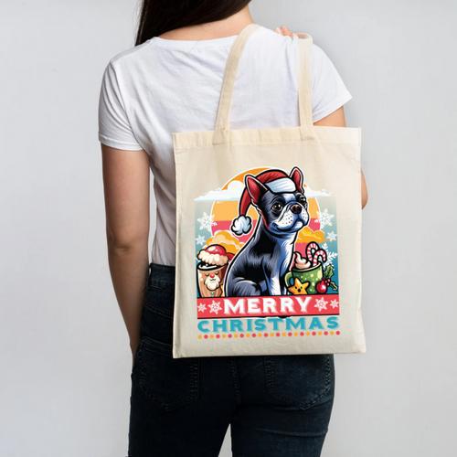 Boston Terrier Santa Claus Coffee Mug Merry Christmas Dogs Canvas Tote Bag - Bostonterriersmerch.com