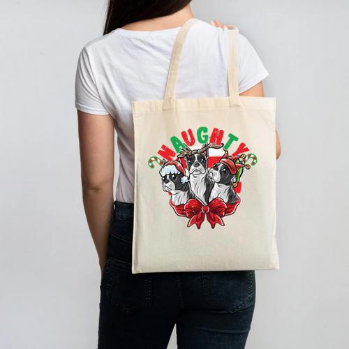 Boston Terrier Santa Claus Elf Reindeer Christmas Dog X-Mas Canvas Tote Bag - Bostonterriersmerch.com CA