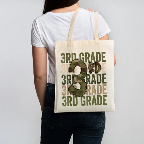 Camo Team 3rd Grade Squad Back To School Teacher Kids Boys Canvas Tote Bag - teacherstshirts.com CA