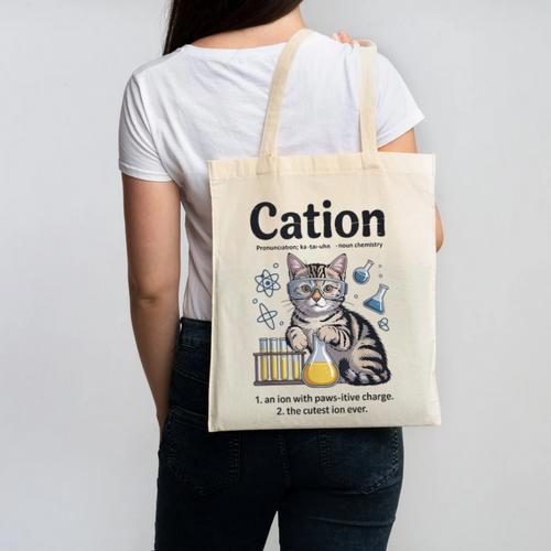 Cation Shirt Cat Science Chemistry Teacher Chemist Pun Canvas Tote Bag - teacherstshirts.com