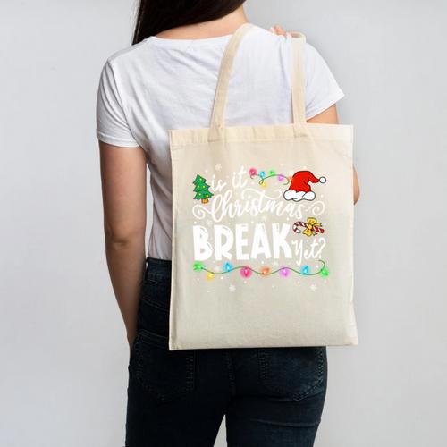 Is It Christmas Break Yet Teacher Xmas Light Santa Hat Canvas Tote Bag - teacherstshirts.com UK