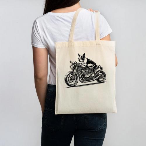 Cool Boston Terrier Riding a Motorcycle Biker Dog Lover For Men Women Kids Canvas Tote Bag - Bostonterriersmerch.com