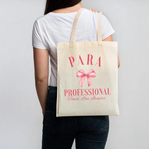 Coquette Bow Paraprofessional School Para Squad Teacher Aide Canvas Tote Bag - teacherstshirts.com