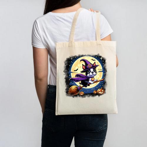 Cute Boston Terrier Halloween Costume Dog Lover Women Girls Canvas Tote Bag - Bostonterriersmerch.com