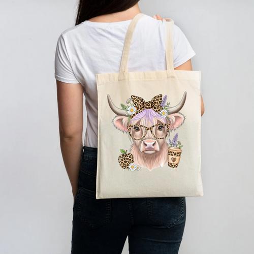 Cute Floral Highland Cow Back To School For Women Teacher Canvas Tote Bag - teacherstshirts.com AU