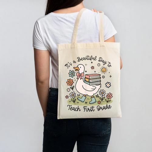 Cute Goose It's A Beautiful Day To Teach 1st Grade Teacher Canvas Tote Bag - teacherstshirts.com
