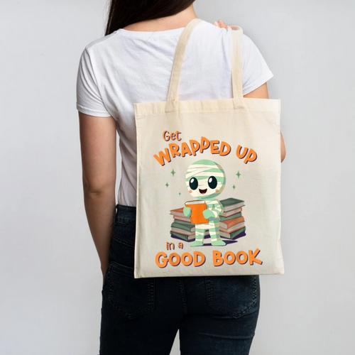 Cute Halloween Teacher Librarian Mummy Reading Books Canvas Tote Bag - teacherstshirts.com UK